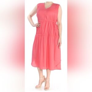 DKNY Pinky Coral Sleeveless Tiered Midi